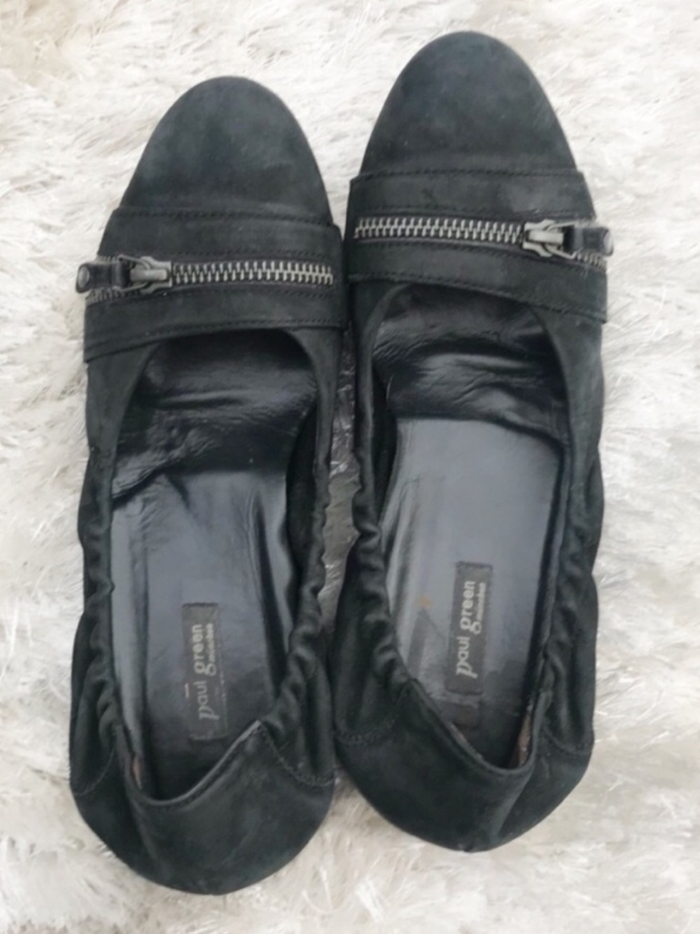 Paul Green Black Suede Zip Accent Women's Ballet Flats Munchen Townsend